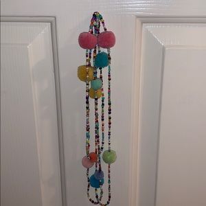 Long rainbow Pom Pom necklace